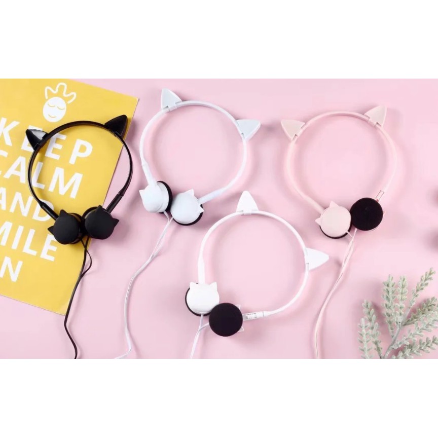 [KN-3016] Headphone Headset Bentuk Kepala Kucing BERTELINGA / Earphone Overhead Motif Kucing Kuping / Earphone Karakter Cat Head with Ear / Earphone Cat Lucu