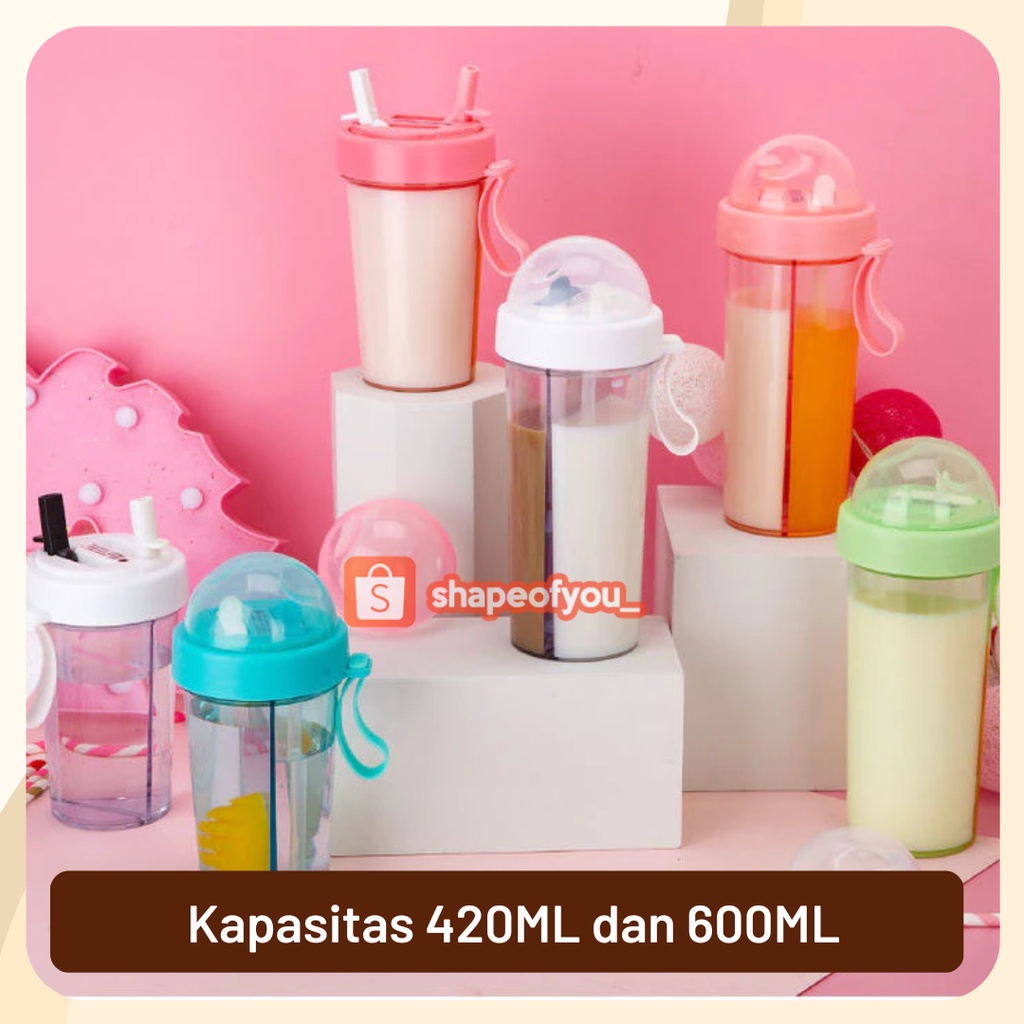 DUET COUPLE BOTTLE BOTOL MINUM DUET DUA SISI 2 SISI 2IN1 BOTOL SEKAT - tanpa bubble, POLOS 420 ML premium berkualitas elegan