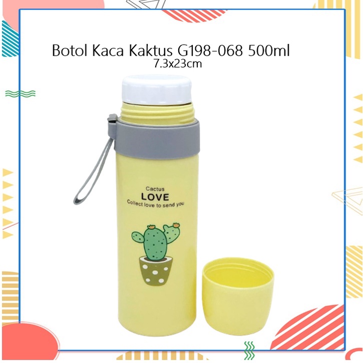 Botol Minum Kaca Tutup/Cangkir Kaktus G198-068 500ml