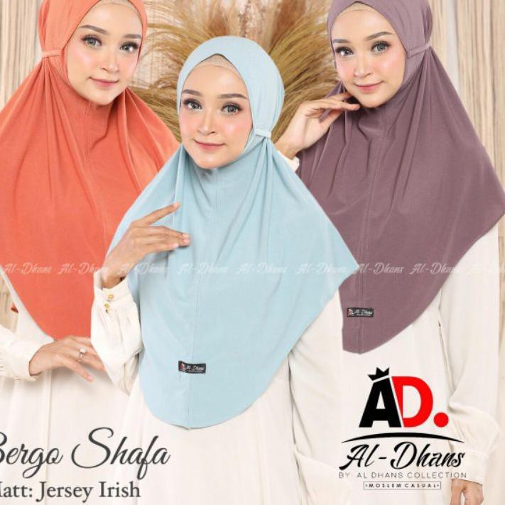 (TERBARU) (Original Al-Dhans) BERGO SHAFA••Jersey polos•Hijab Instan non pet