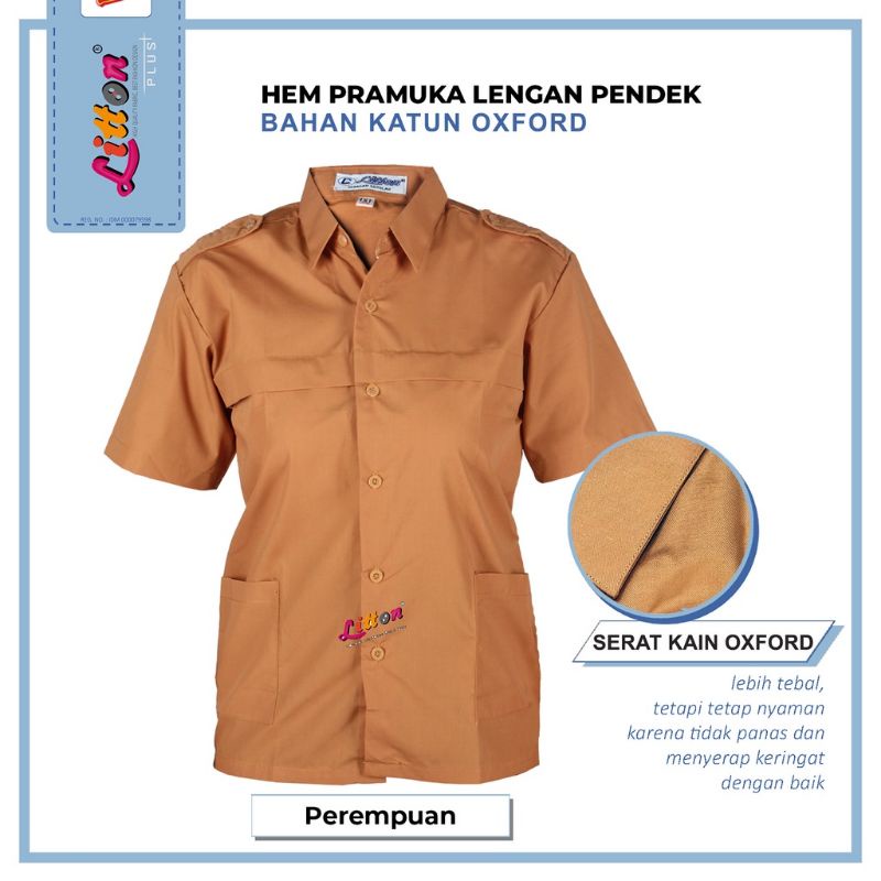 LITTON Seragam Sekolah Lengan Pendek Perempuan OXFORD SD SMP SMA Coklat / Baju Pramuka Nasional Cewek