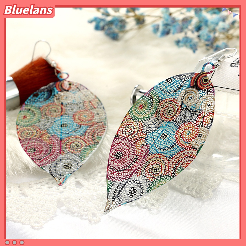 Anting Kait Bentuk Daun Rongga Warna-Warni Gaya Vintage Untuk Wanita