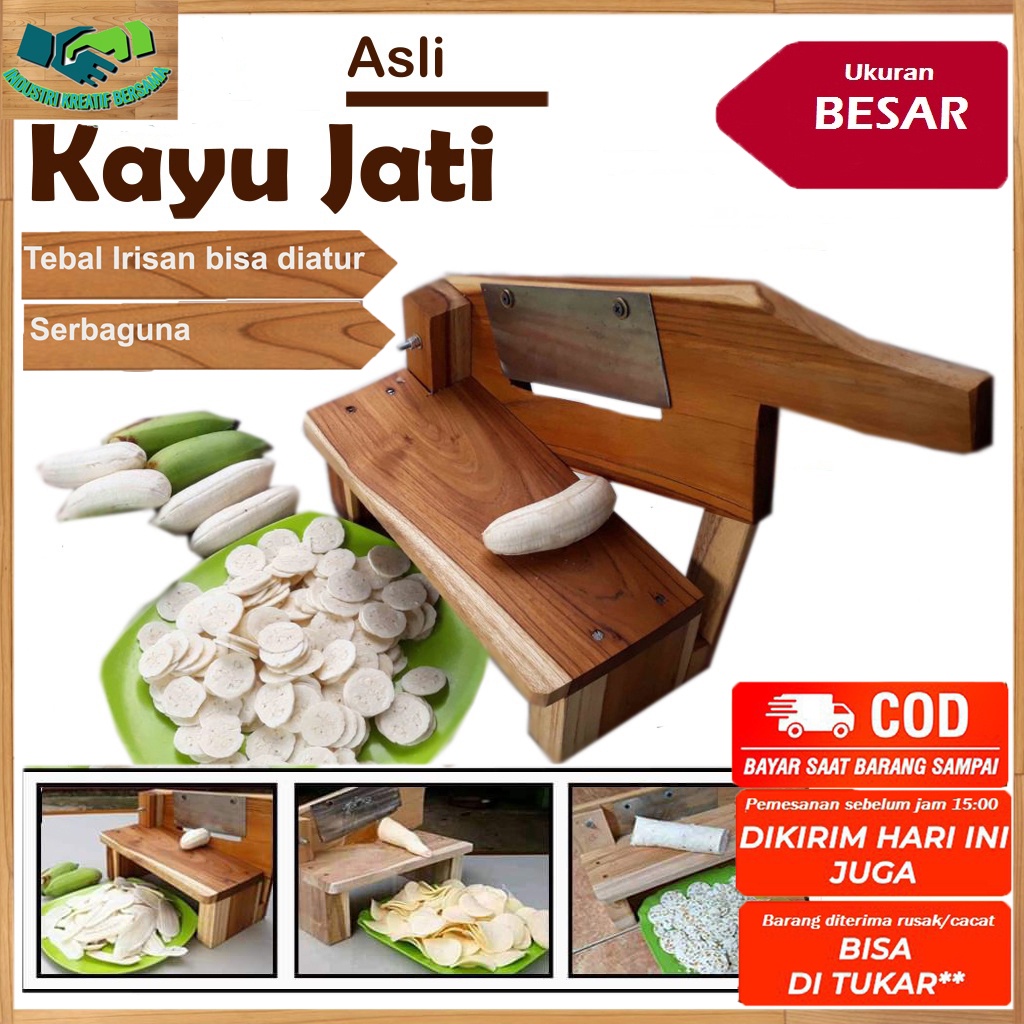 Bahan Kayu Jati ukuran Besar Alat mesin pengiris pemotong perajang kerupuk singkong opak mentah