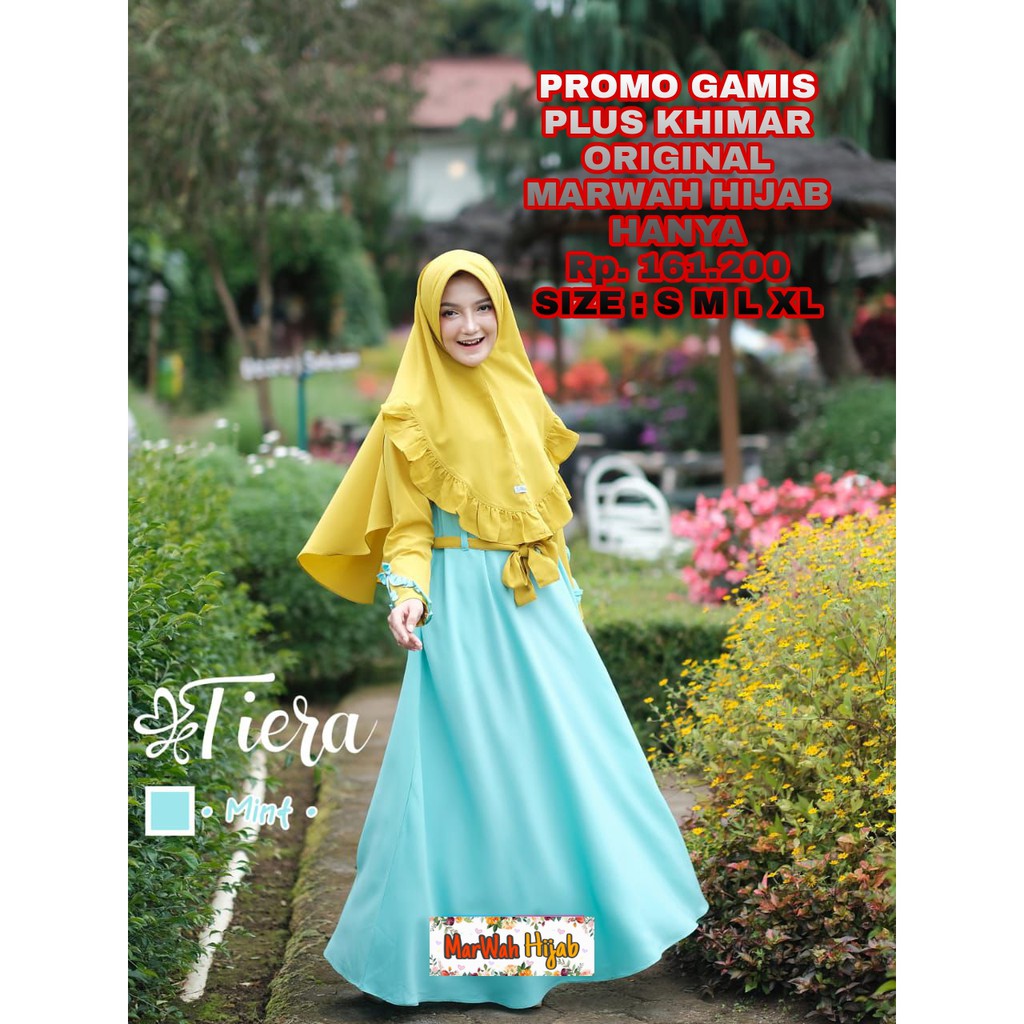 Termurah original gamis marwah hijab tiera dress mint gamis syari set khimar gamis terbaru syar'i