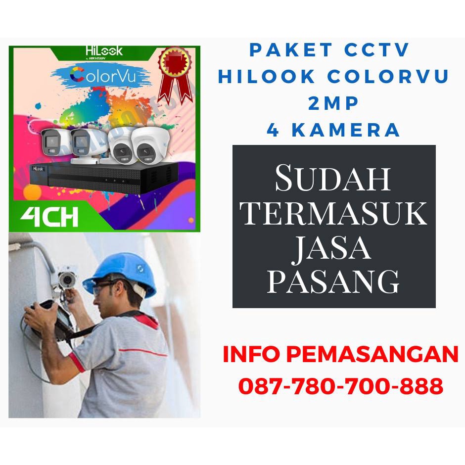 Paket Pemasangan CCTV HiLook 2MP COLORVU 4 Kamera