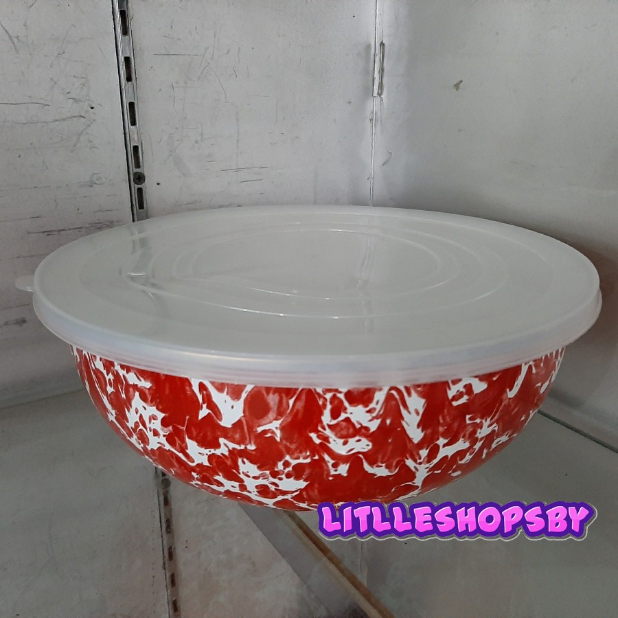 Rantang Bowl Enamel Mangkok 25cm Merah Blirik Doreng