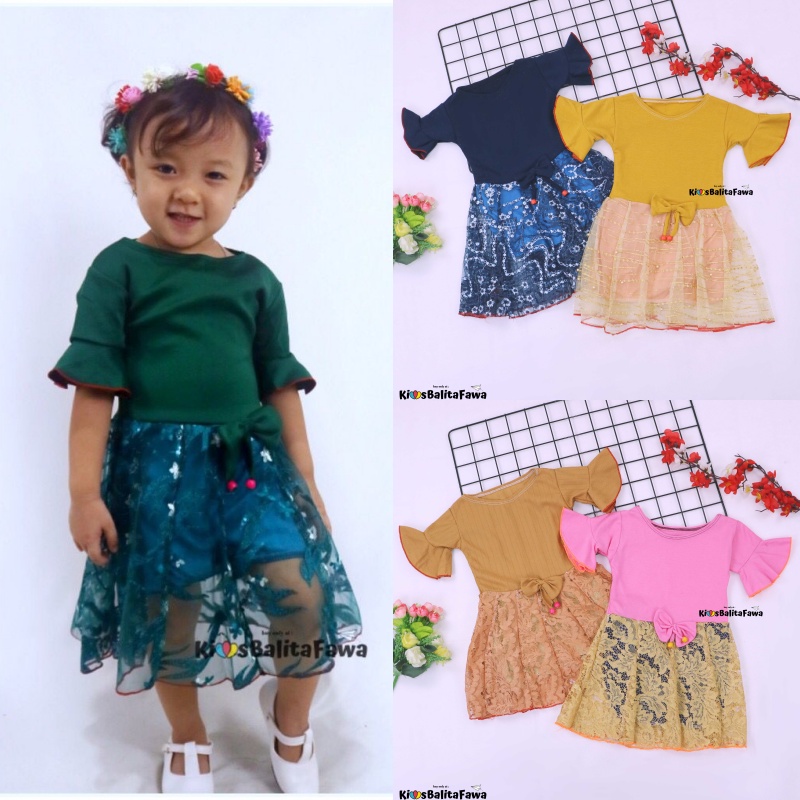 Dress Brokat Laura uk 3-4 Tahun / Import Quality Brukat Dres Baju Anak Perempuan Murah Gaun Pesta