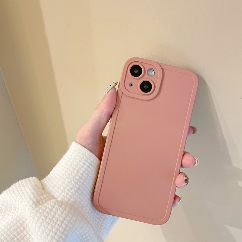 Korean Style！Pure Pink Color Soft Silicon Case iP iPhone 7 8 + Plus X XR SE 2020 XS Max 11 12 13 Pro Max Camera Protector