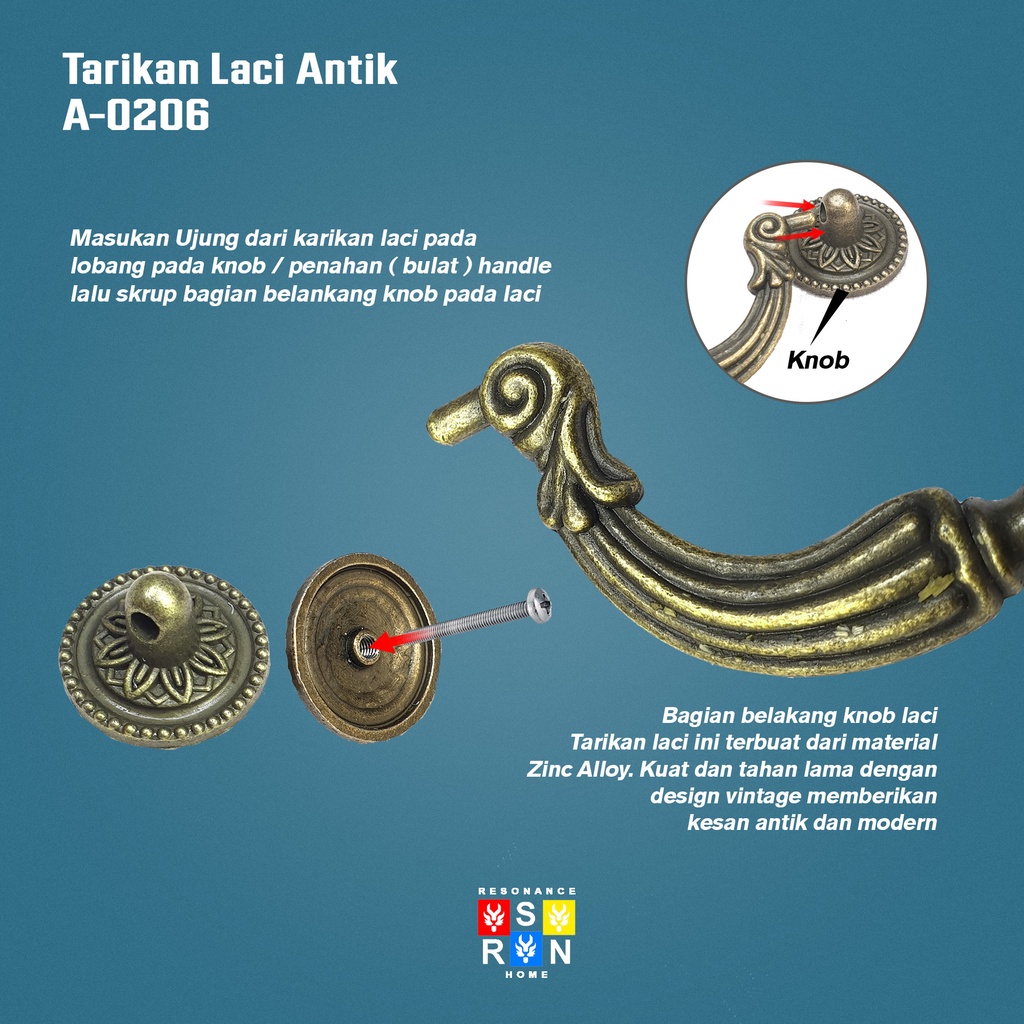 Tarikan Laci Antik Vintage A-0206 / Antique Drawer Handle Resonance Home