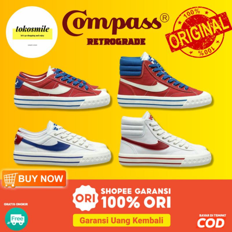 [READY STOCK & 100% ORIGINAL] Sepatu Compass Edisi Retrograde Retailer / White Red / White Blue
