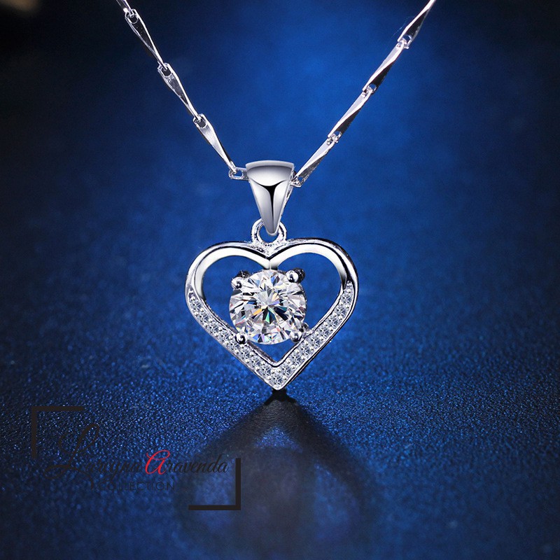 Kalung Wanita Titanium Liontin Model Love Kristal Crystal KL042