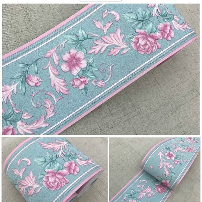 List Wallpaper Lis Pembatas Wallpaper Border List Vinyl Premium Bunga Hijau Timbul Tekstur 2,5mx10cm