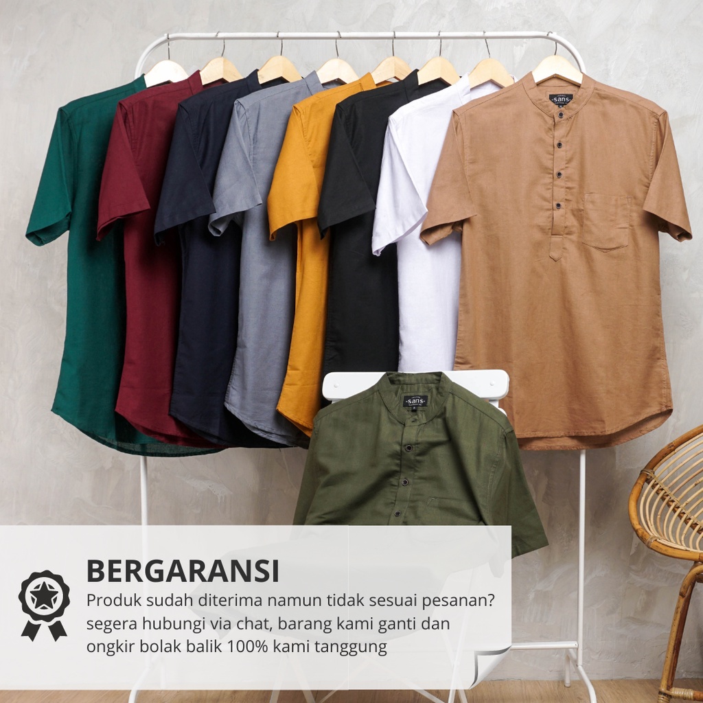 Kemeja Hem Koko Putih Polos Kerah Sanghai Slimfit Pria Dewasa Lengan Pendek Katun Distro Casual Pria