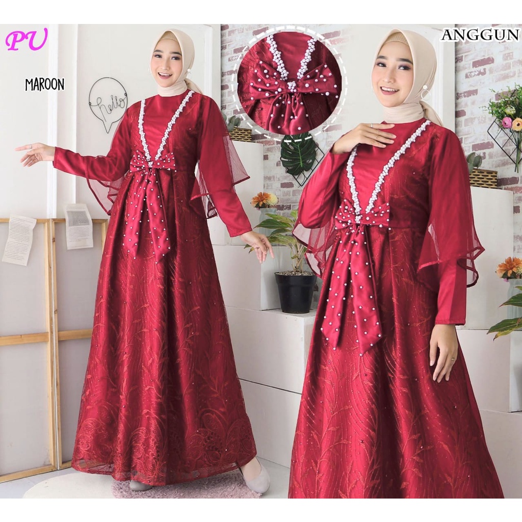 Anggun Gamis pesta mewah brukat tile muslimah bridemaids baju kondangan gaun pesta wisuda gaun walimatul