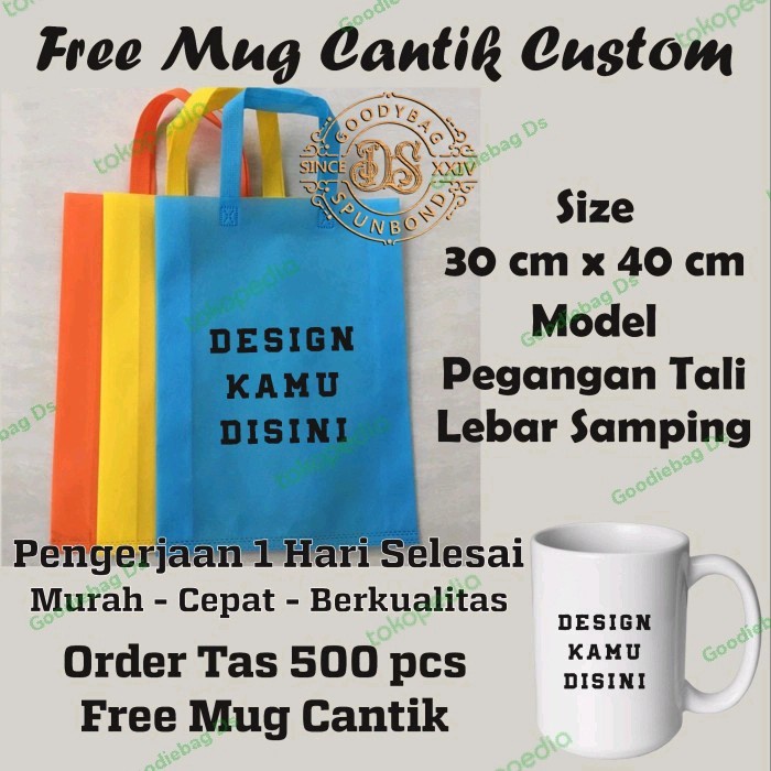 

PROMO tas spunbond (30*40x8) dengan sablon satu warna.