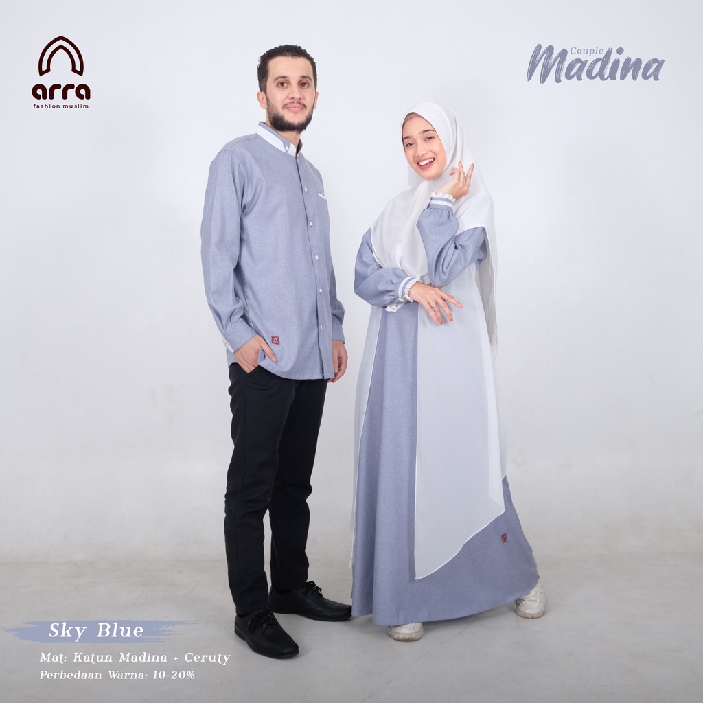 Sarimbit Keluarga 2023 Arra Madina SkyBlue Baju Couple Keluarga Lebaran 2023