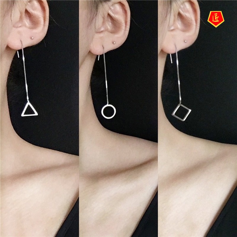 [Ready Stock]Simple Korean Silver Tassel Geometric Earrings for Women