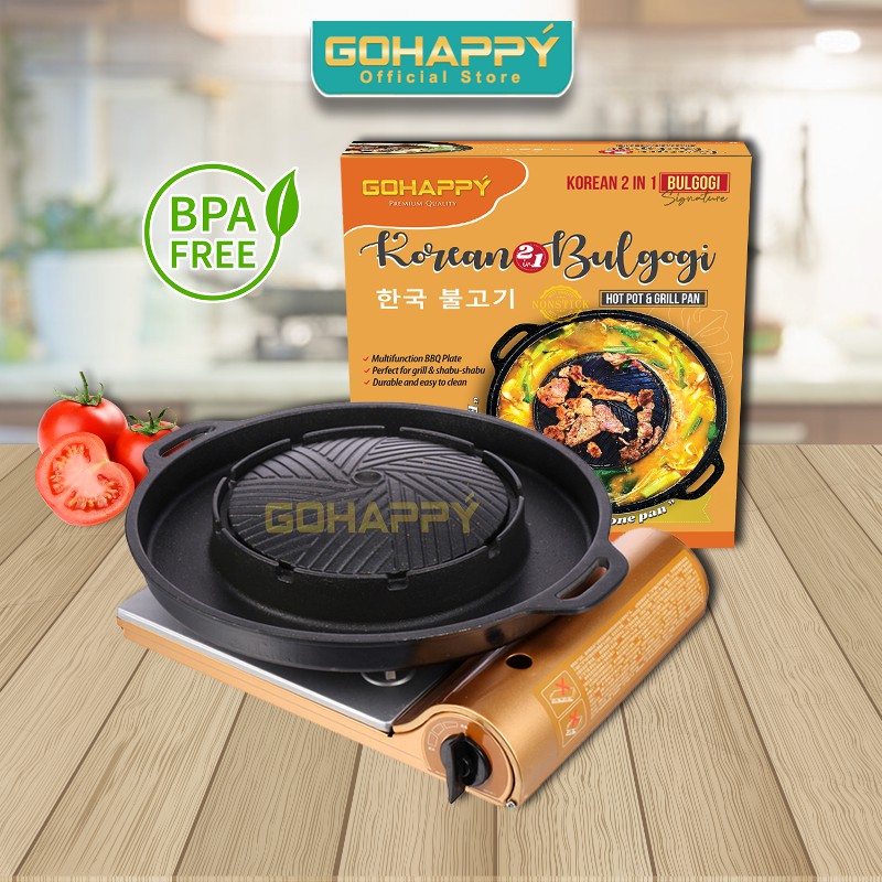 EVERLUX Panci Barbeque Sup Steam boat &amp; Alat Grill Pan Pemanggang Korea BULGOGI PAN 2 IN 1 HK39 GOHAPPY