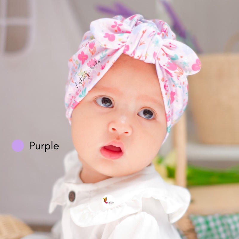 Turban Anak Bayi Perempuan Model Pita Ikat Fullprint newborn 0-3 Tahun Premium by Listiaforkids