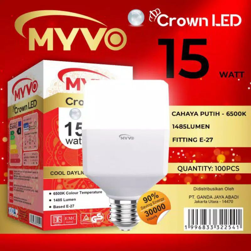 Lampu / Bolam LED MYVO CROWN 5 Watt / 10 Watt / 15 Watt  Murah Garansi 1 Tahun