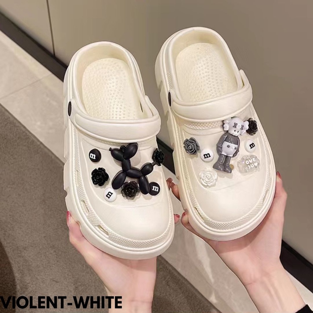 SANDAL WANITA SLINGBACK FREE JIBBITZ WARNA HIJAU NEON PALING TREND BAHAN RUBBER IMPORT VIOLENT