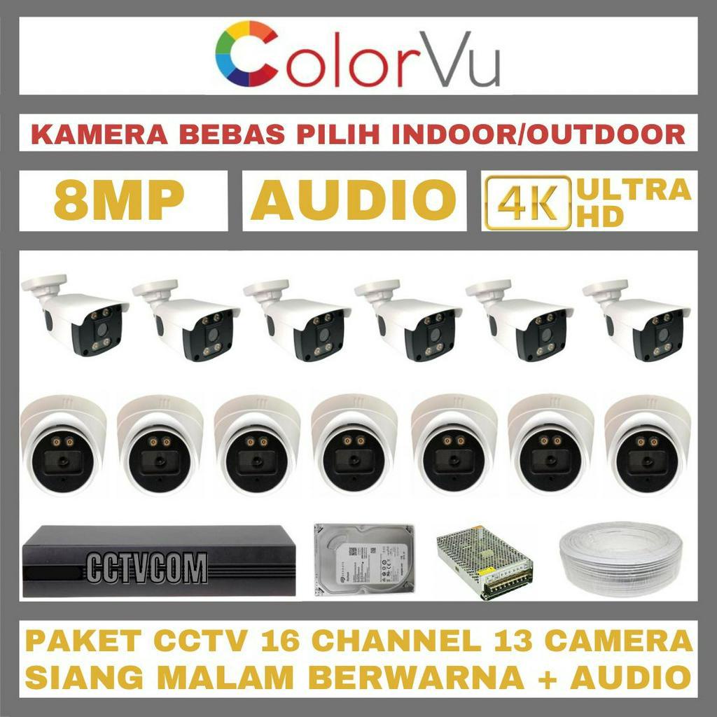 PAKET CCTV COLORVU 8MP 16 CHANNEL 13 KAMERA ULTRA HD 4K CAMERA AUDIO