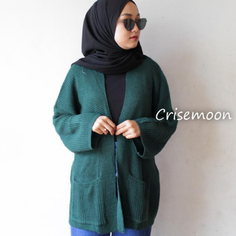 Cardigan Rajut Jumbo XXL,3XL,4XL / cardigan rajut oversize / Cardigan Wanita Big Size/ Kardigan Jumb-Emerald