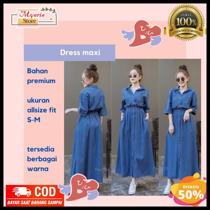 Baju Dress Wanita Korea Maxi Import Casual Gamis Jeans Terbaru Murah