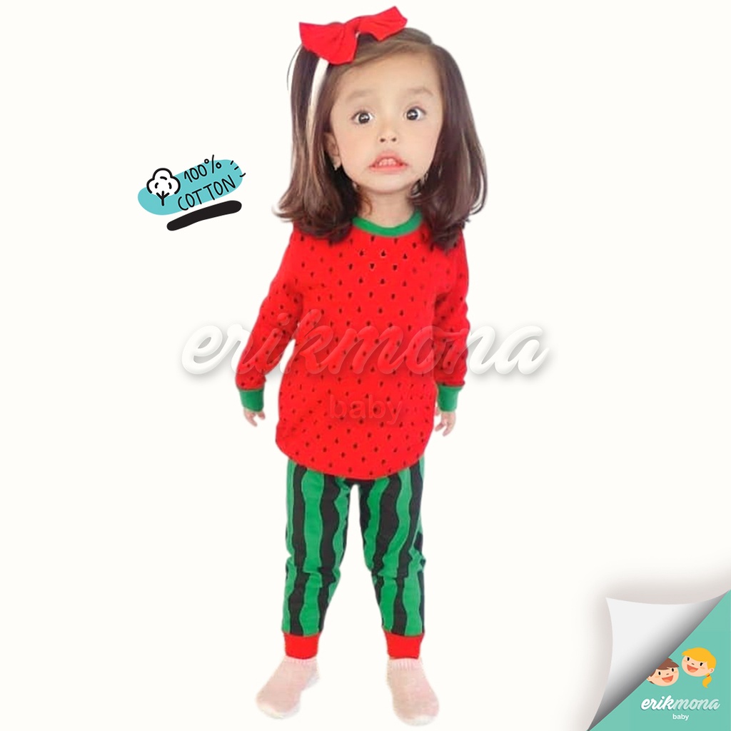 Ermon Baby - Piyama Anak Laki Laki Perempuan Baju Anak Cowok Cewek Lucu Buah Semangka Usia 3 - 5 Tahun