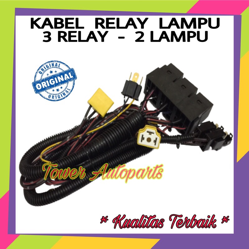 Kabel Relay Set Untuk Lampu H4 Mobil Tipe 3 Relay 2 Lampu HLM Original