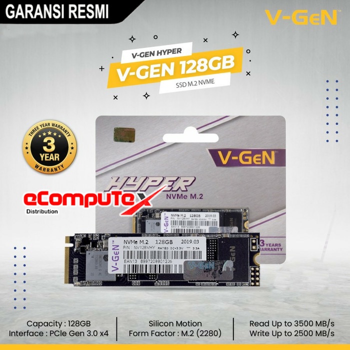 SSD SOLID STATE DRIVE V-GEN HYPER NVME M.2 128GB / 128 GB PCLE GEN 3.0 GARANSI RESMI