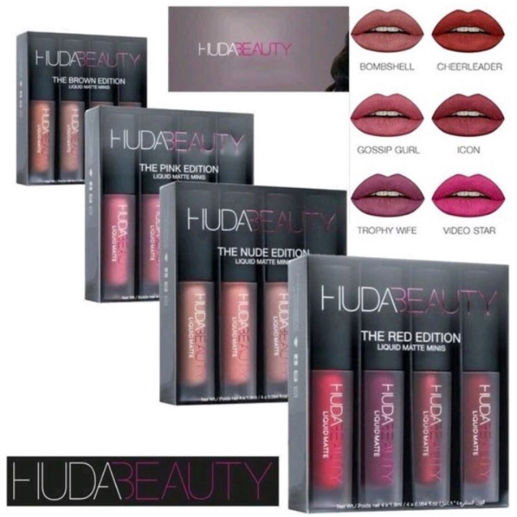 Termurah!!!!! HUDA BEAUTY LIPGLOSS MINI 4 IN1/HUDA BEAUTY LIPCREAM 1PACK ISI 4PCS