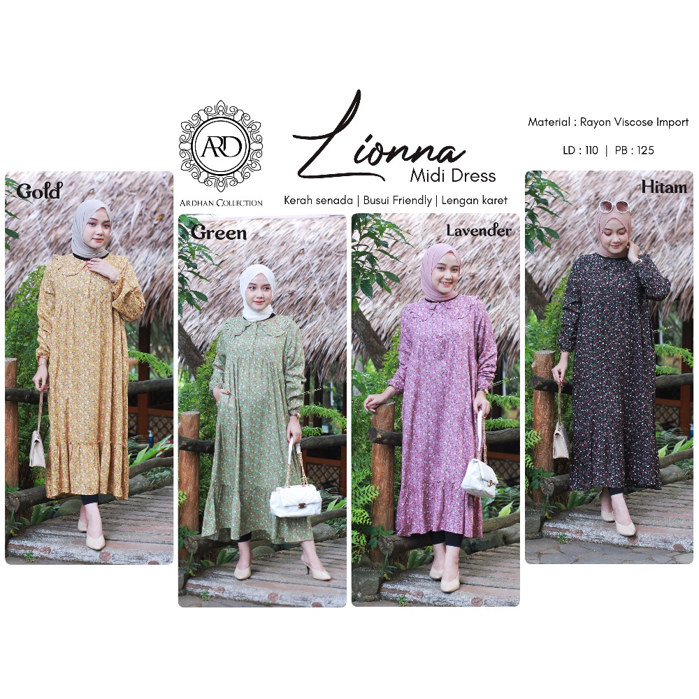 Midi Lionna - Gamis Dress Casual Dress Rayon Viscose Import Motif Bunga