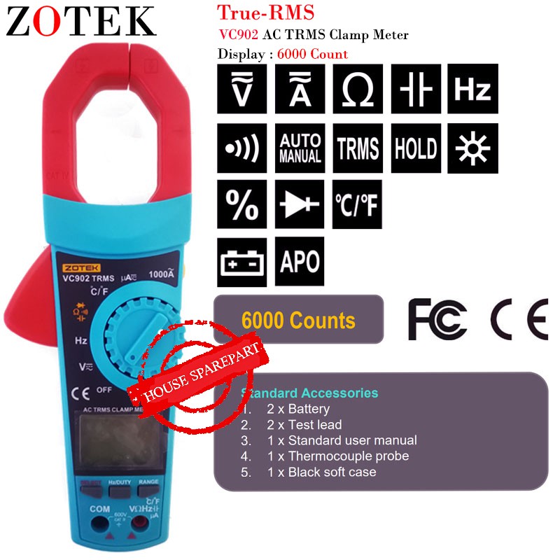 Zotek VC902 Auto Range Clamp Meter Tang Ampere Digital Tang Ampere Digital Clamp Meter Original