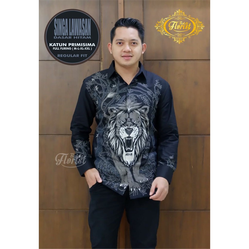 BATIK FLORIST SINGA LAWASAN kemeja batik pria lengan panjang terbaru