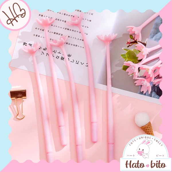 

Pulpen bunga sakura cherry blossoms cantik tinta gel hitam HB1341