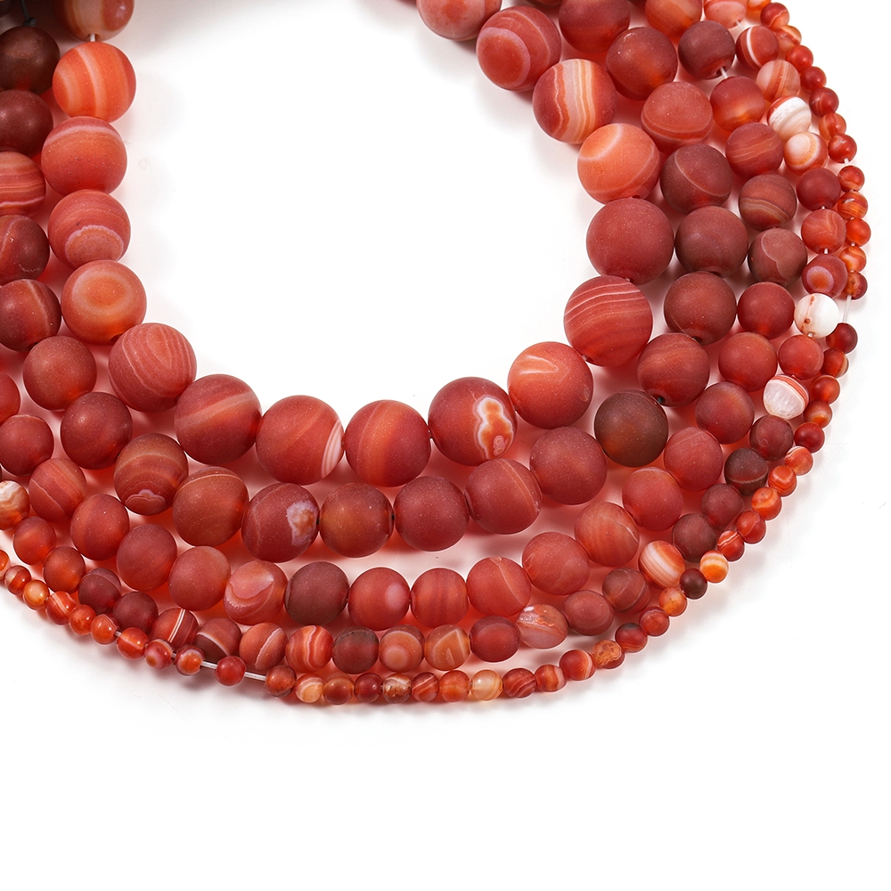 1strand/lot 4 6 8 10 12mm Red Matt Natural Stone Stripe Agates Round Loose Beads For DIY Bracelet Jewelry Makings Supplies