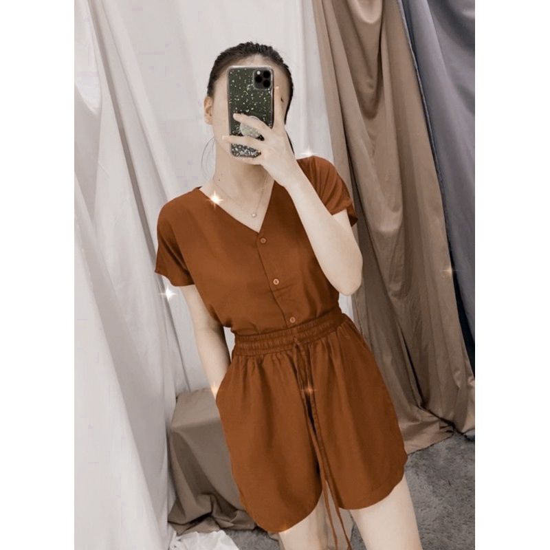 PIYAMA | SETELAN WANITA  | BABYDOLL | BAJU TIDUR WANITA | PIYAMA WANITA | PIYAMA PENDEK-Coklat bata