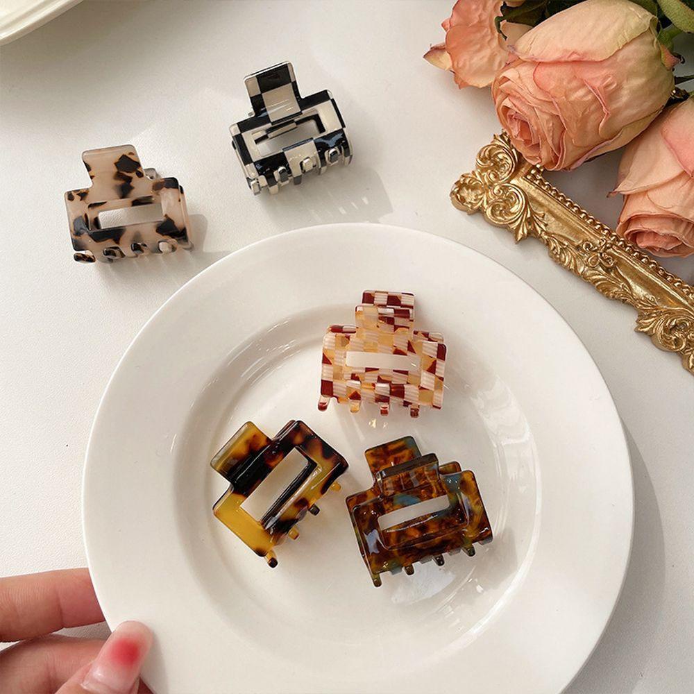 Agustinina Jepit Rambut Perempuan Mode Kecil Papan Catur Leopard Persegi Jepang Hiasan Kepala