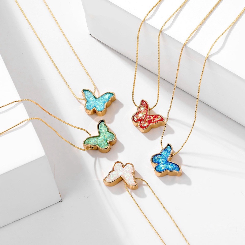 Kalung Rantai Liontin Butterfly Warna-Warni Gaya Vintage Korea Untuk Wanita