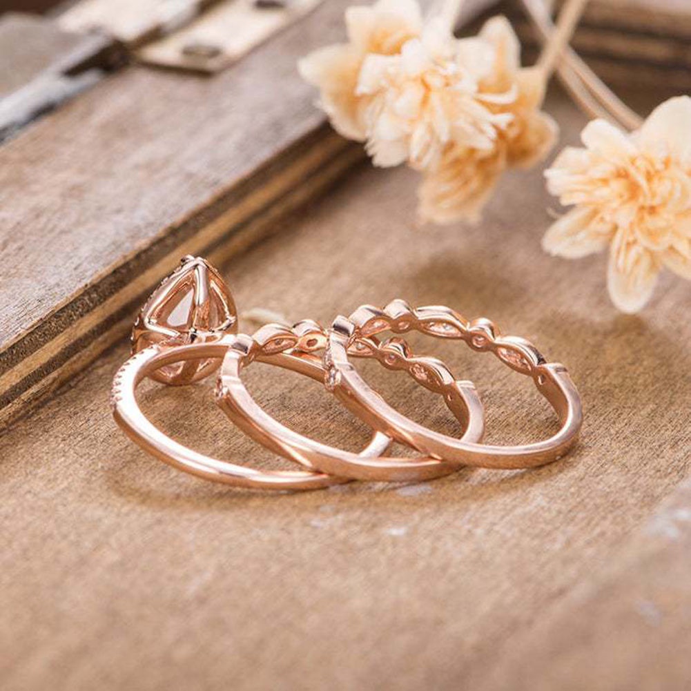 Hu Hu Hu Hu Hu Alat Bantu Pasang Kacamata♡ 3pcs / Set Cincin Susun Bentuk Pir Hias Berlian Imitasi Untuk Wanita