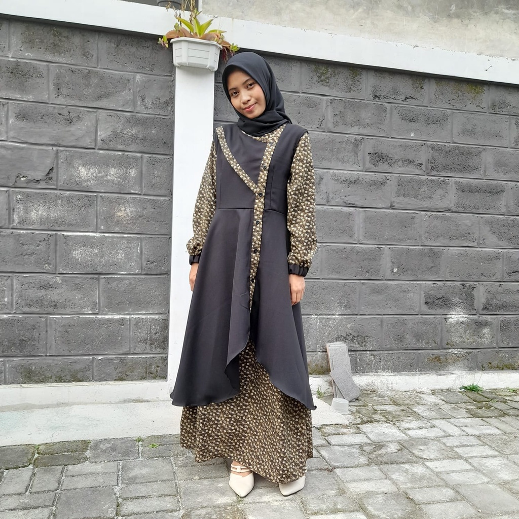 Gamis Set 2in1 Wilma Outer dan Inner Set Gamis Bicedi Gamis satu set dengan outer Ukuran S sampai XL Setelan Gamis