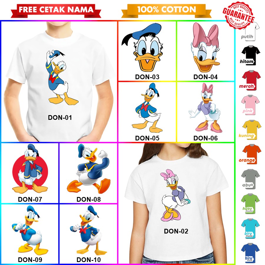 [FREE NAMA!!] Baju Kaos ANAK DAN DEWASA DONALD DUCK BEBEK BANYAK MOTIF