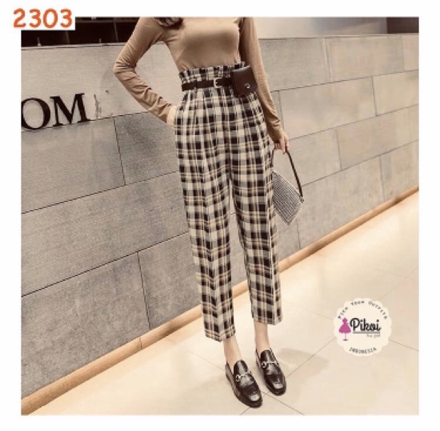 Celana panjang wanita murah / celana flanel wanita / celana highwaist cewek / celana kotak cewe 2303