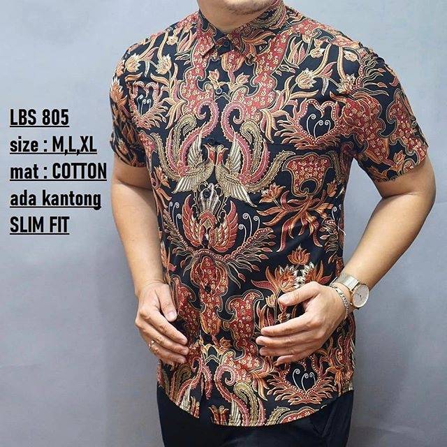 LBS 805 HEM KEMEJA BATIK PRIA SLIM FIT LENGAN PENDEK LUIGI BATANI