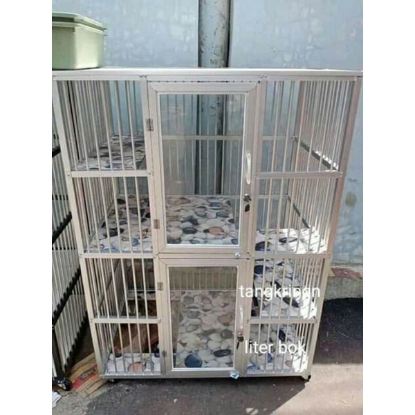 kandang kucing alumunium silver 2 kamar