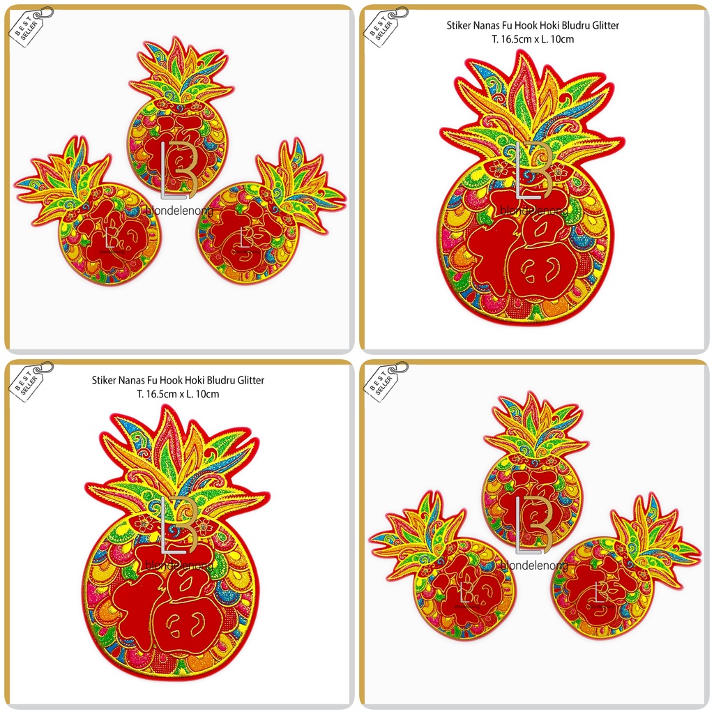 Label Tempelan Sticker Stiker Dinding Tembok Kaca Jendela Cutting Model Motif Nanas Nenas Fu Fuk Hoki Hook Keberuntungan Rejeki Dekorasi Dekor Hampers Parcel Parsel Bingkisan Kado Imlek Sincia Tahun Baru Cina China Chinese New Year 2022 Ukuran Besar XL