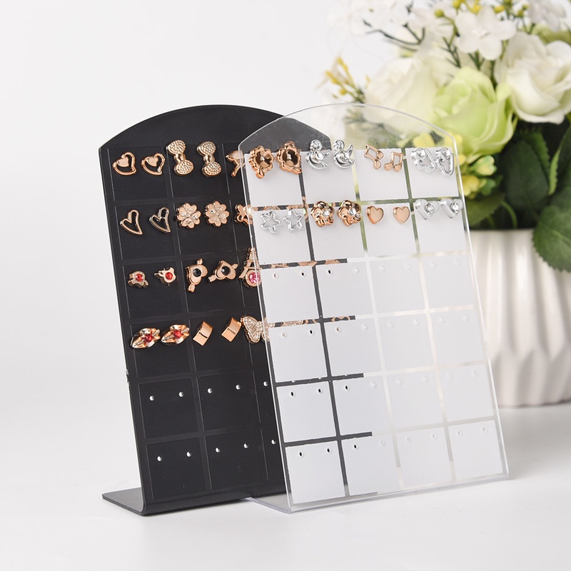 Rak Stand Holder Display Perhiasan Anting Stud Bahan Plastik Warna Hitam / Putih