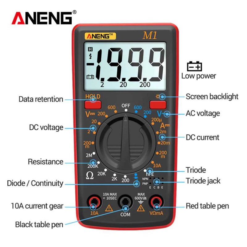 Digital Multimeter Multitester AC DC Voltage Resistance Tester LCD M1