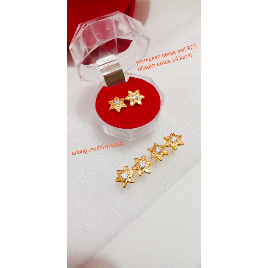 ANTING GIWANG PERAK ASLI 925 DILAPIS EMAS 24 KARAT